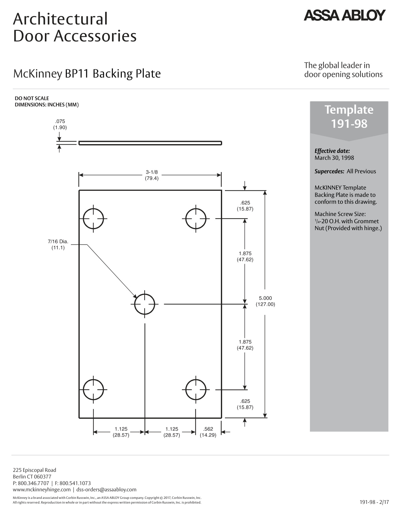 McKinney 5 BP11 Backing Plate Templates diagram on page 1