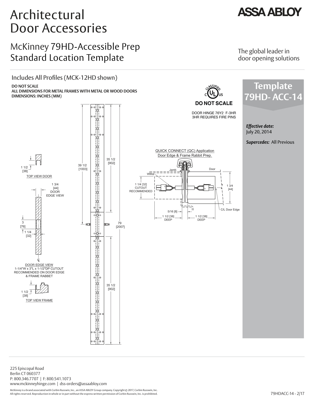 McKinney 79HD ACC Aluminum Continuous Hinge Templates diagram on page 1