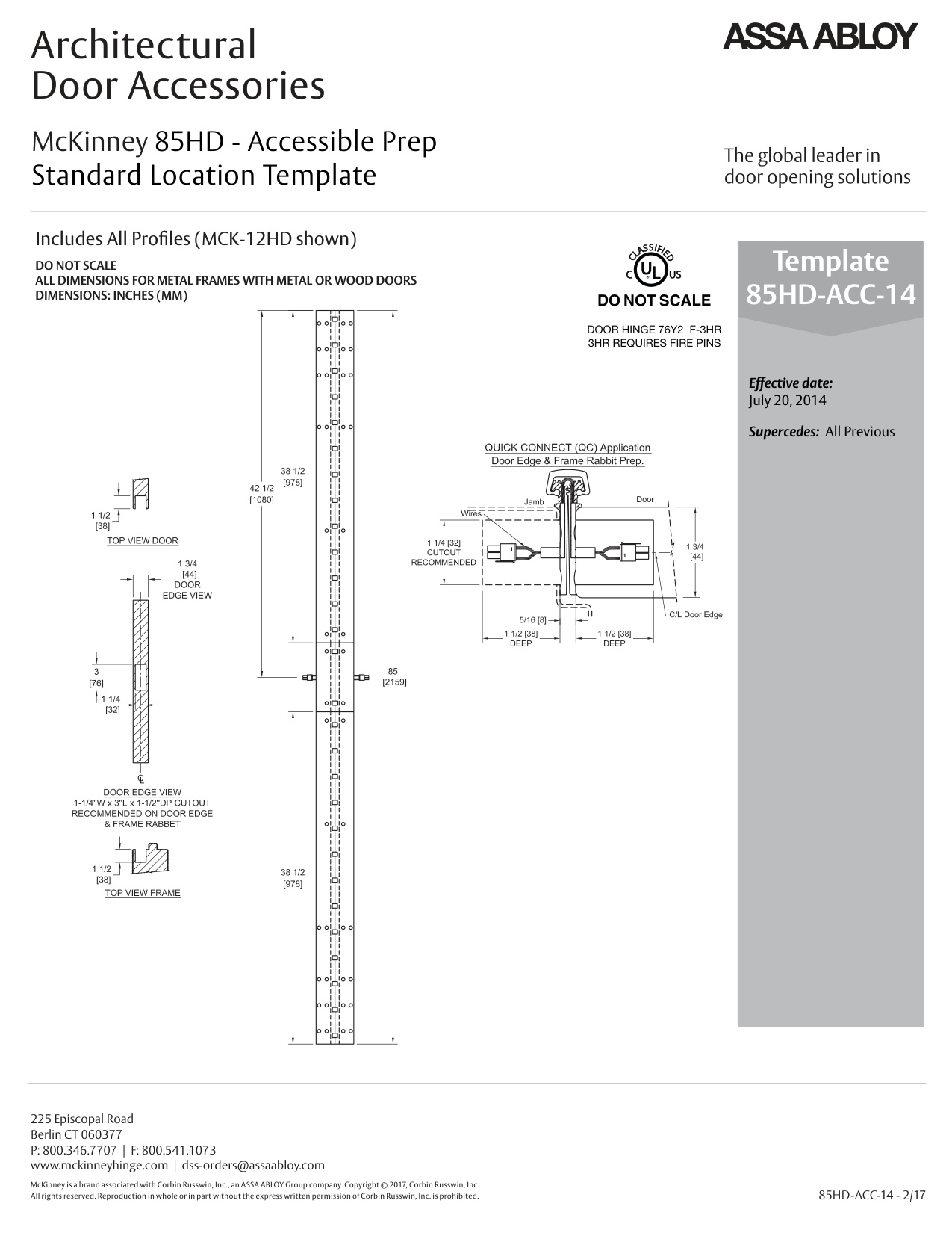 McKinney 85HD ACC Aluminum Continuous Hinge Templates diagram on page 1
