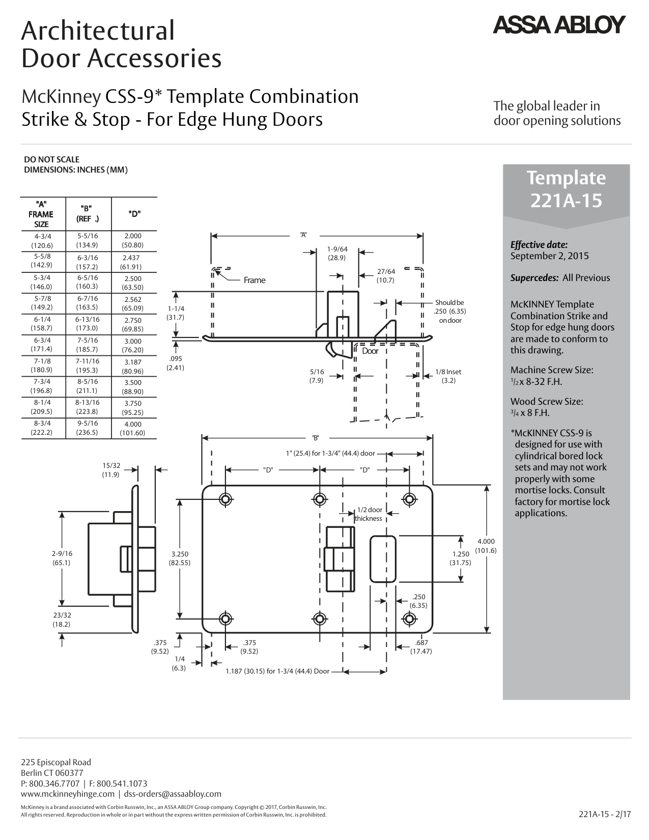 McKinney CSS-9 Edge Hung Templates diagram on page 1
