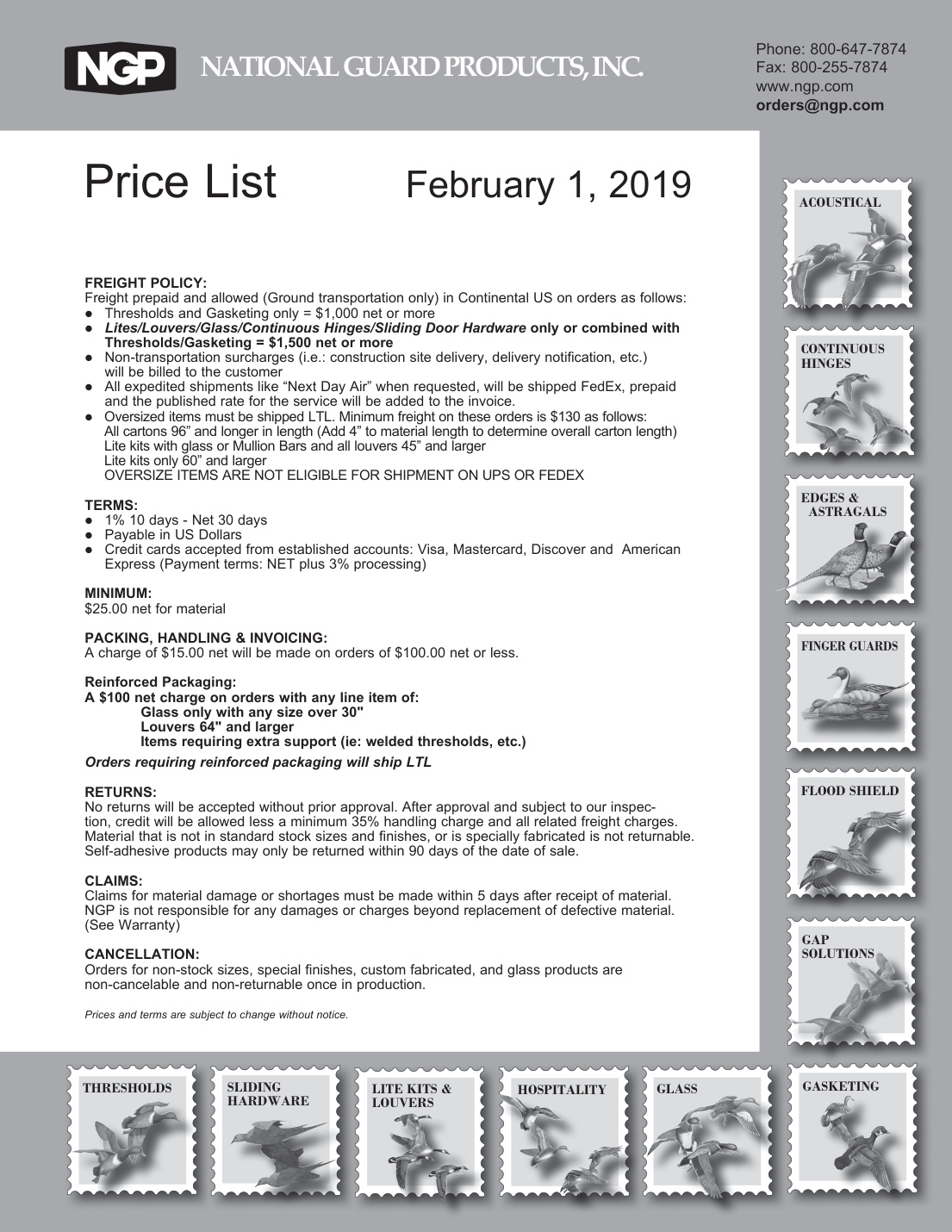 First page of National_Guard_Price_List_2019