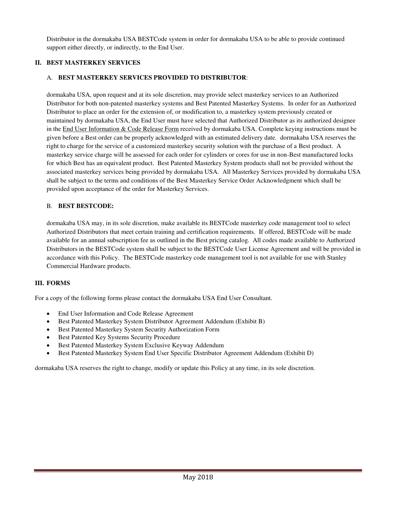 Phi Best Masterkey Code and Masterkey Service Policy diagram on page 3