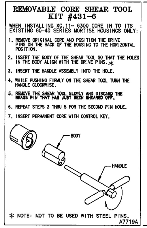 Removeable Core Shear Tool Kit #431-6 Instructions diagram on page 1