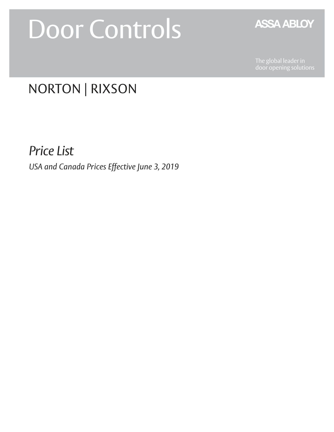 Rixson and Norton Pricebook 2019 diagram on page 1