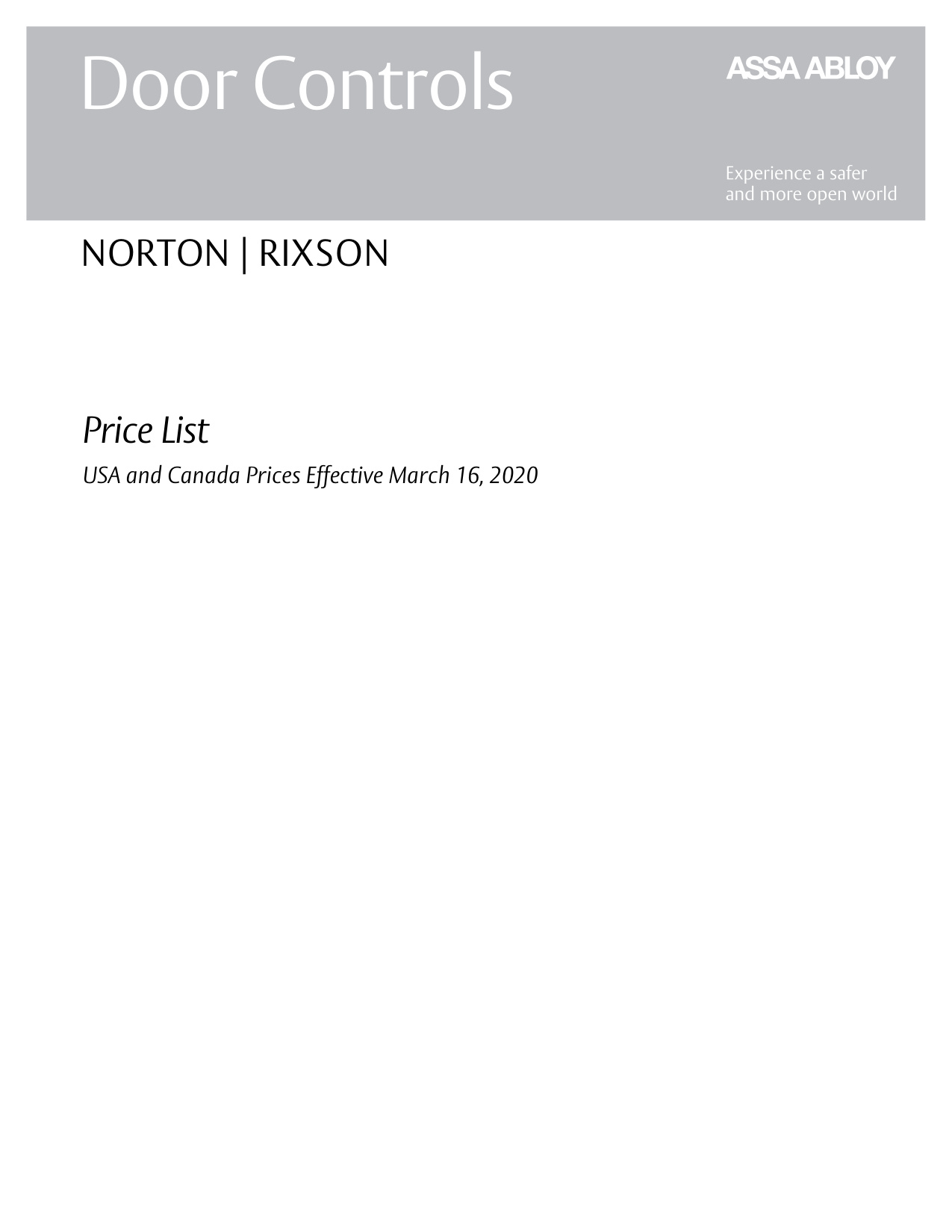 Rixson and Norton Pricebook diagram on page 1