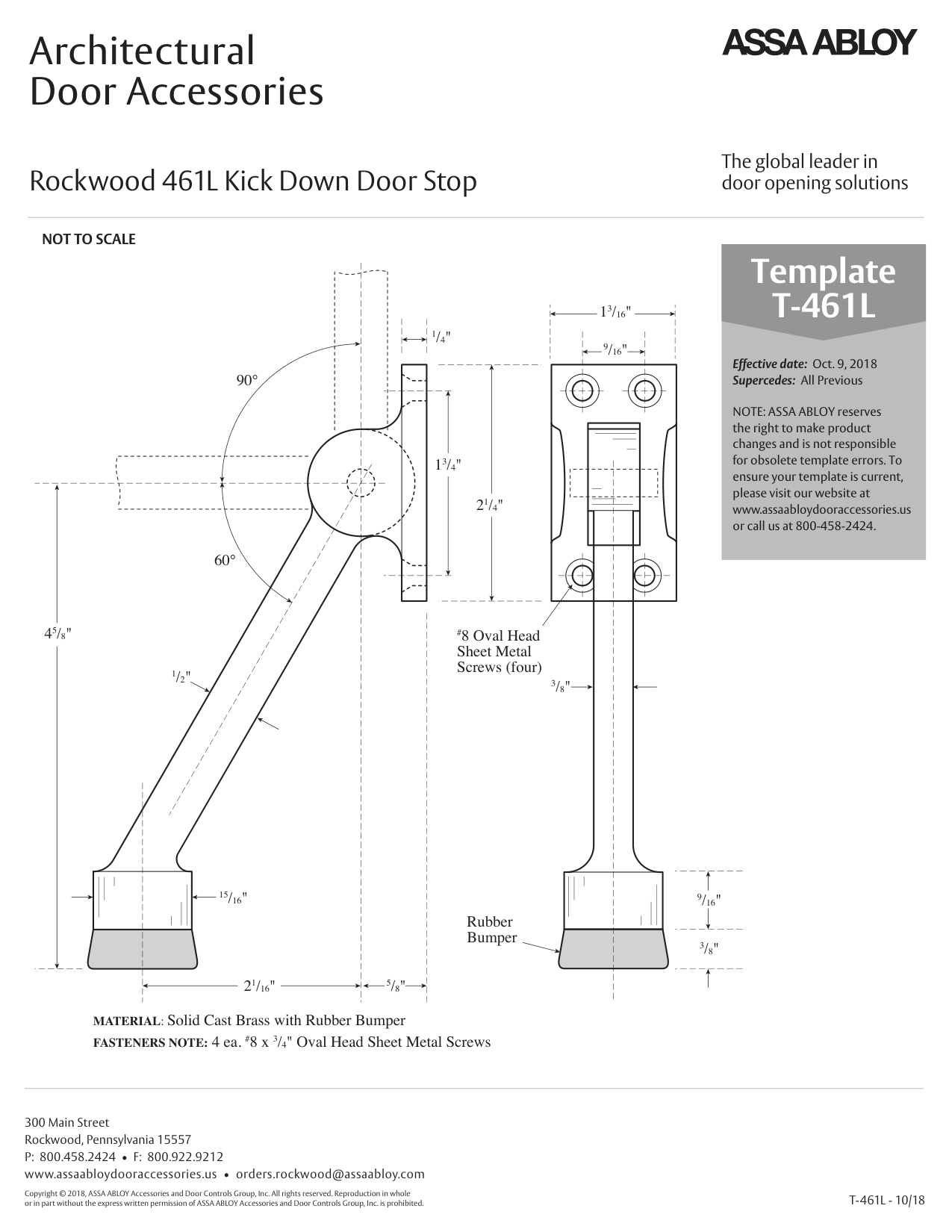 Rockwood 461L Kick Down Door Stop Templates diagram on page 1