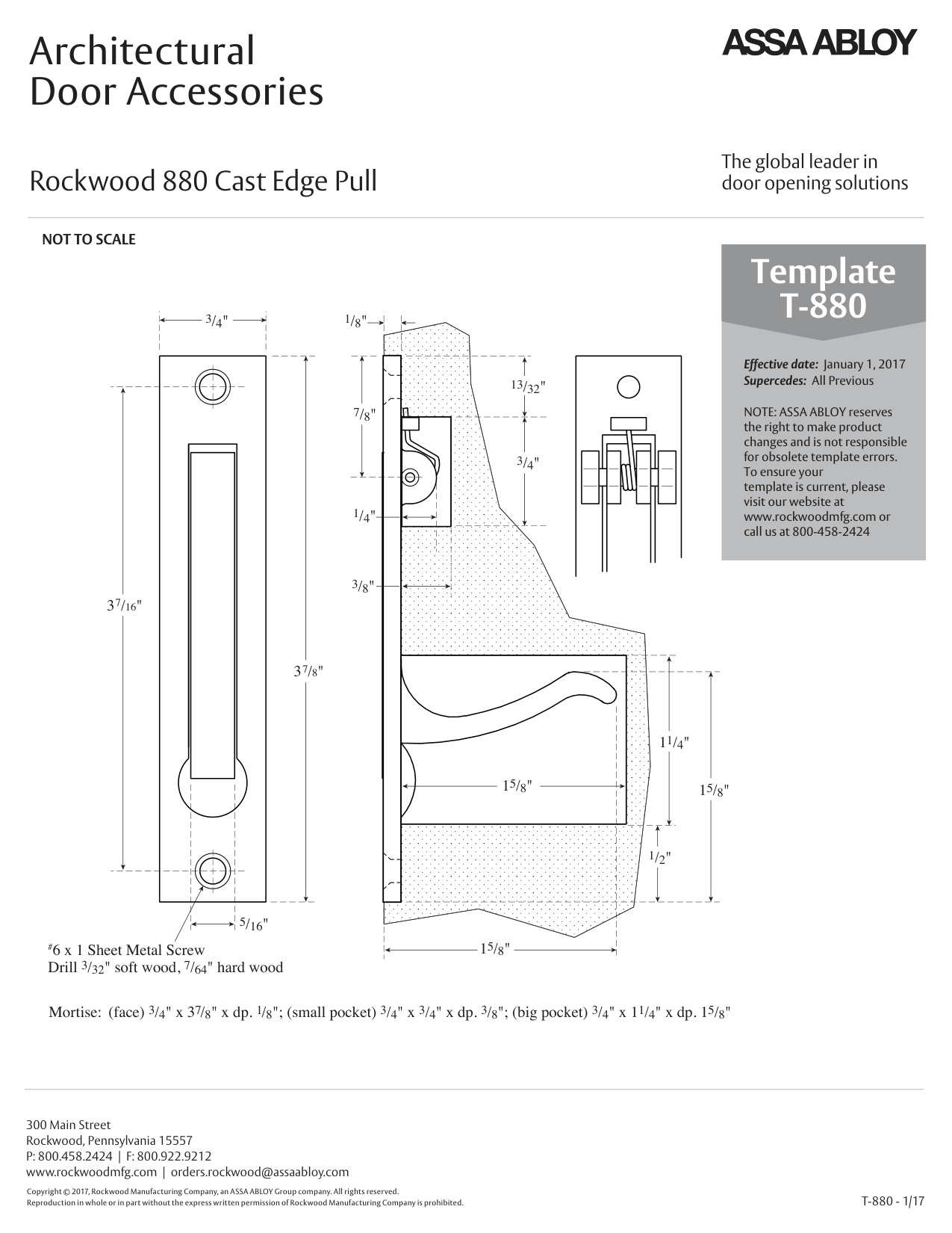 Rockwood 880 Cast Edge Pull Templates diagram on page 1