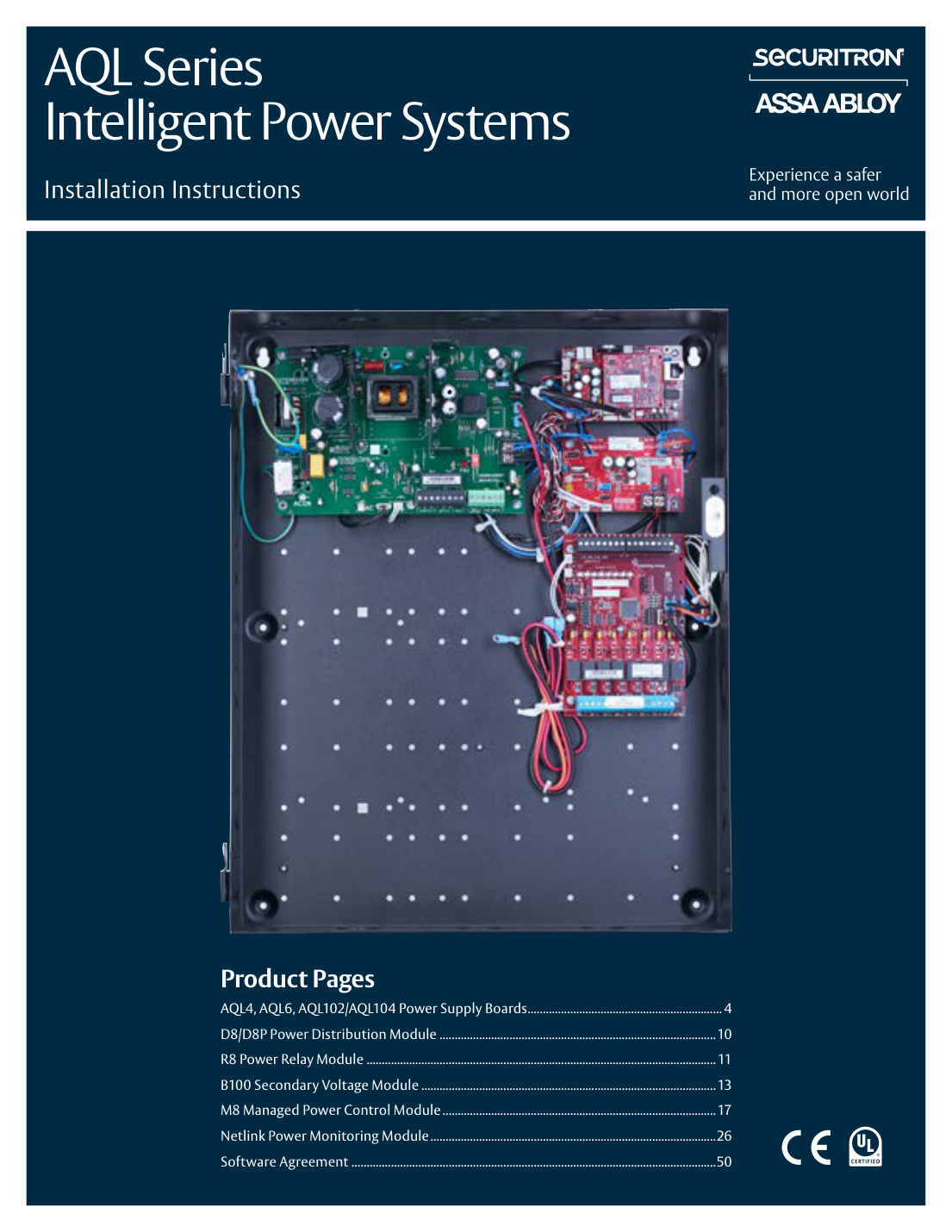 First page of Securitron AQL Series Power Supplies Install Instructions