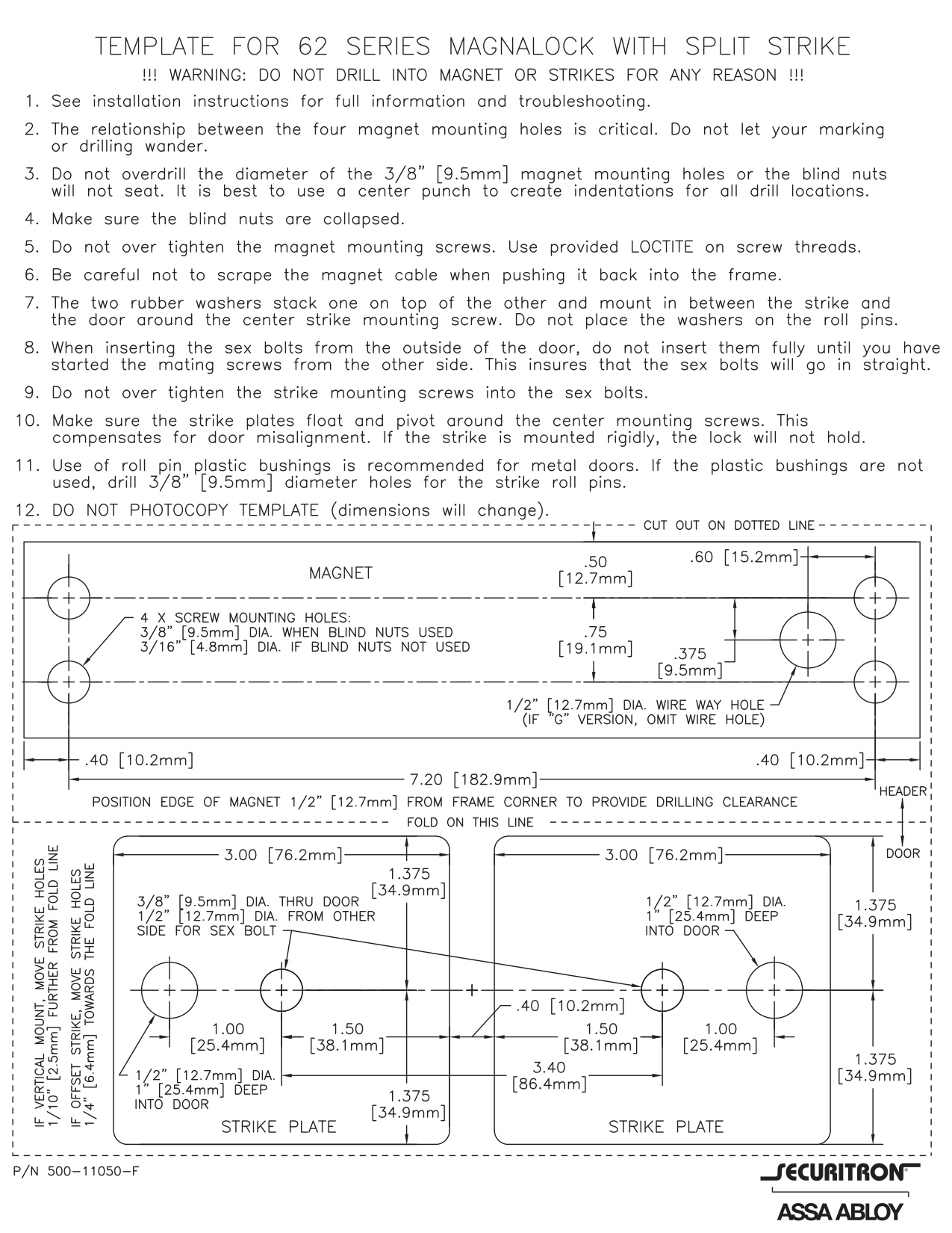 Securitron ASS-62 Armature Split Strike Installation Instructions diagram on page 1