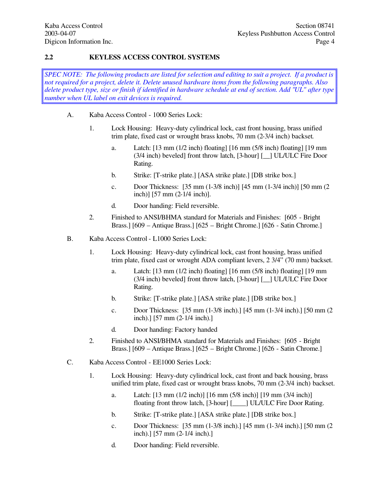 Simplex 1000 CSI Specification diagram on page 4