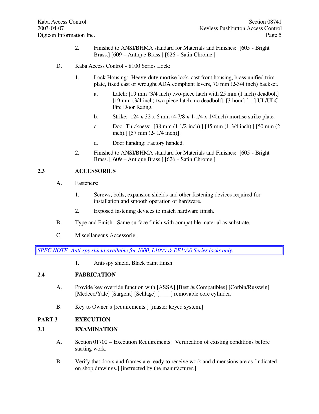 Simplex 1000 CSI Specification diagram on page 5