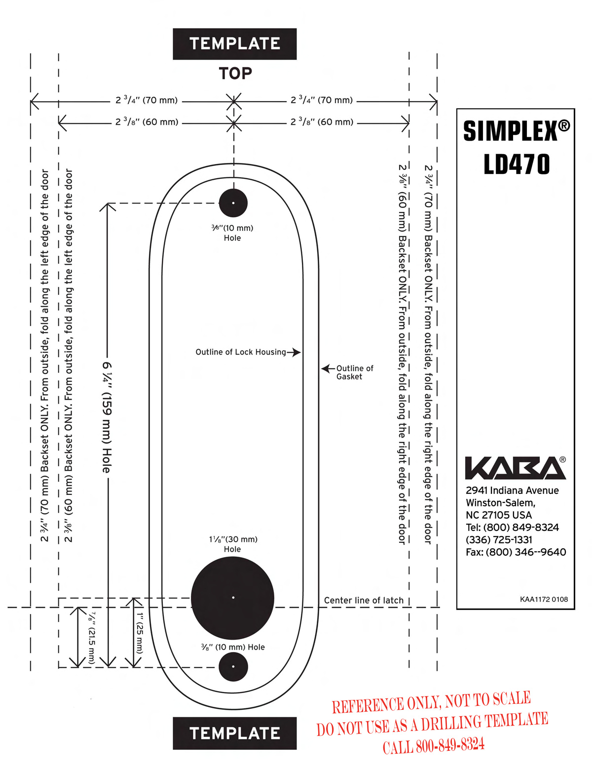 Simplex LD470 Installation Template diagram on page 1