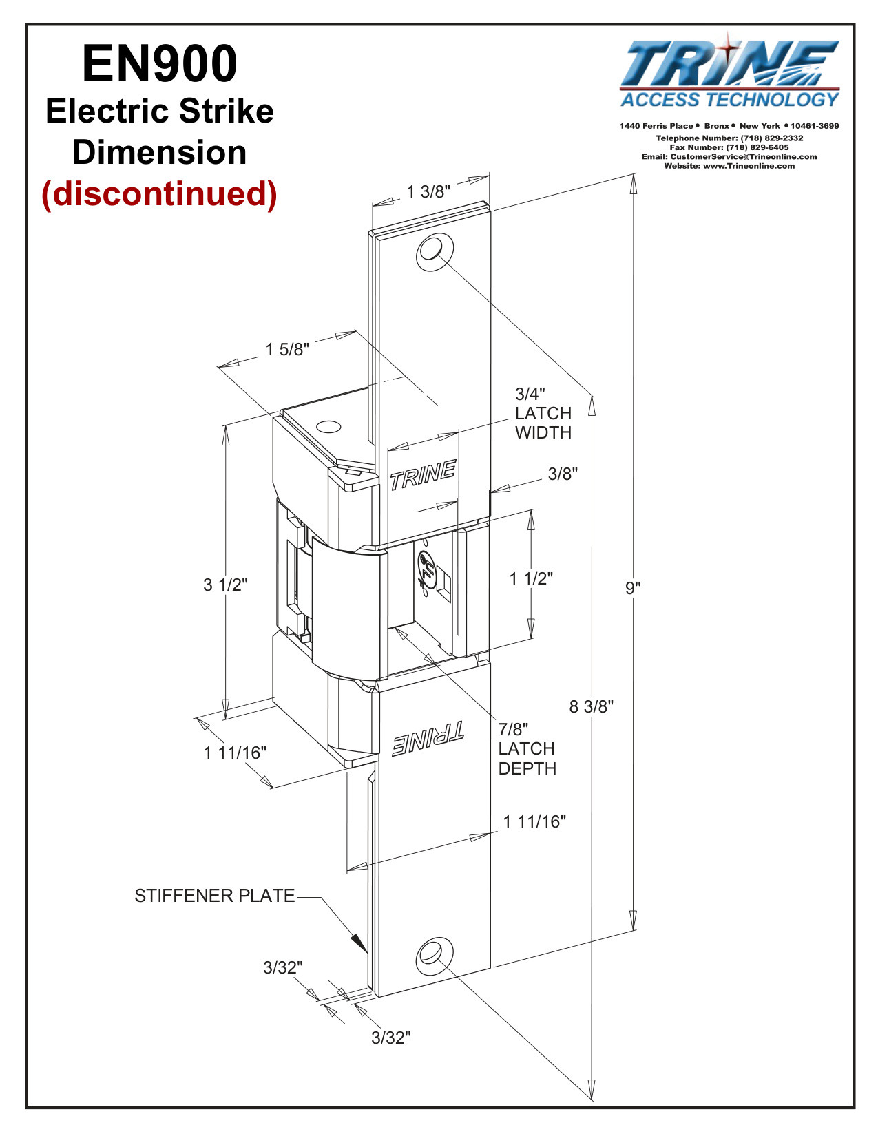 Trine EN900 Electric Strike Dimensions diagram on page 1