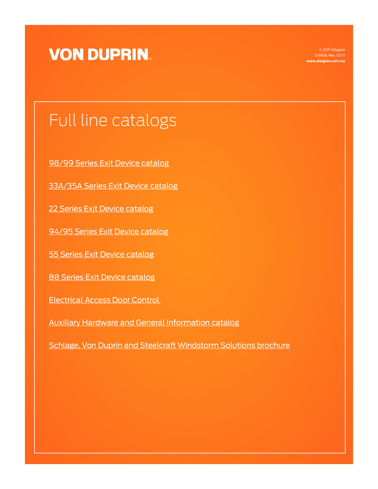 Von Duprin Full Line Hyperlinks Catalog 111968 diagram on page 1