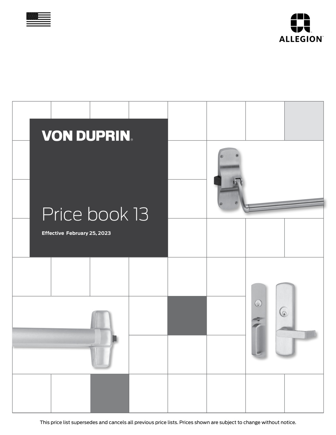 First page of Von Duprin Price Book
