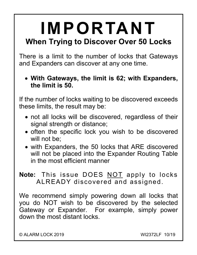 When Trying to Discover Over 50 Alarm Lock Networx Locks diagram on page 1