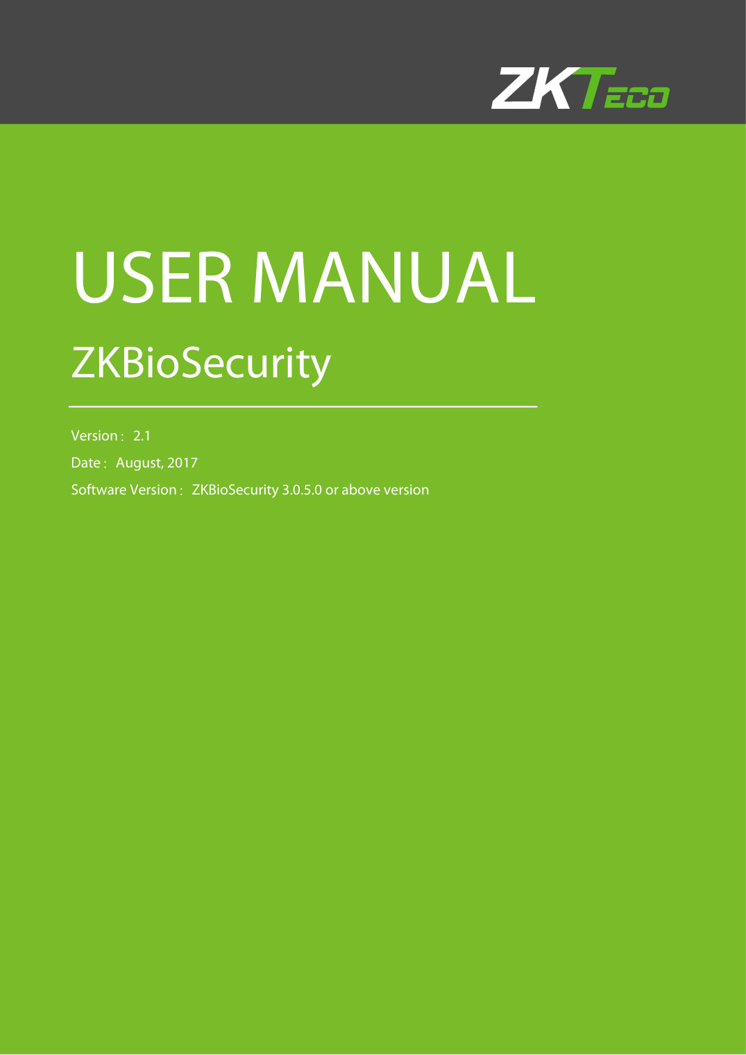 First page of ZKTeco USA BioSecurity User Manual Guide